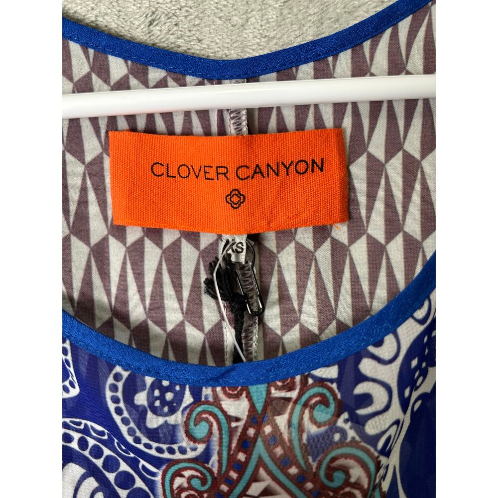 Clover Canyon Flower Power Blouse XS Blue Paisley Scarf Print Indie New - Picture 4 of 10